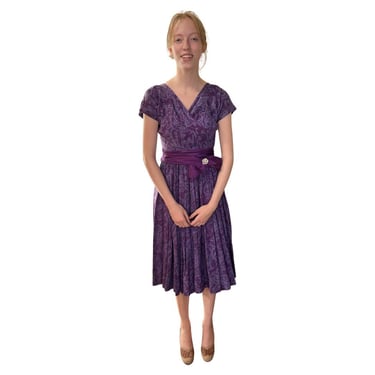 1940s Purple Paisley Print Dress 