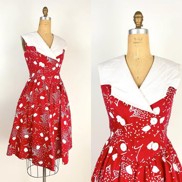 80s Red and White Robbie Bee Dress / Valentines Dress / Size S/M 