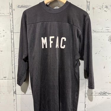 Vintage 70s MFAC Jersey Shirt with Patch Letters Football Black Small 
