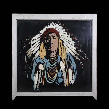 Handpainted Native American Chief Reclaimed Window Painting