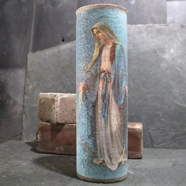 1960s Virgin Mary Sugar Frosted Glass Candle | Vintage Christmas Decor | Mid-Century Nativity Christmas Candle | Vintage Sugar Frosted 