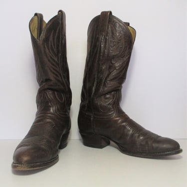 Vintage Tony Lama Cowboy Boots, Brown Leather, Size 8 1/2D Men 