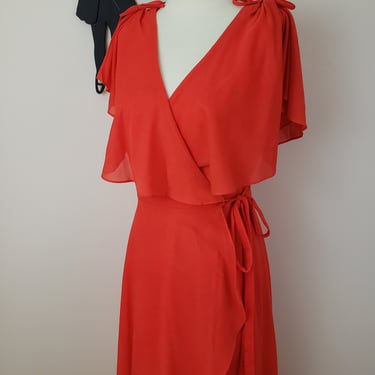 Vintage 1970's Red Disco Dress / 70s Polyester Wrap Dress S 