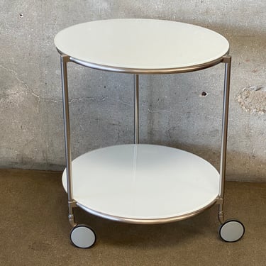 Vintage Ikea STRIND White Glass & Metal Rolling Side Table