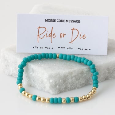 Ride or Die Bubble Morse Code Bead Bracelet with Hidden Message, Best Friend Birthday Gift, Bridesmaids Gift, Stretch Bracelet, Gift For Her 