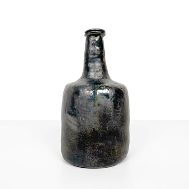 Vintage Hand Made Crude Ceramic Bottle Vase 