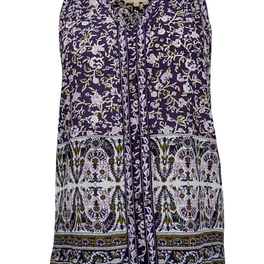 Rebecca Taylor - Purple w/ White & Gold Paisley Print Sleeveless Top Sz 0