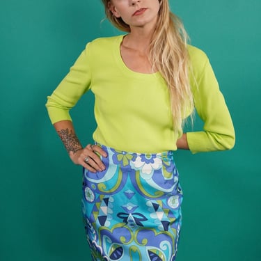 90s Does 70s Skirt Vintage Psychedelic Retro Blue Silk Skirt 90s Psychedelic Flower Power High Waisted Silk Skirt 31" Waist Silk Skirt 