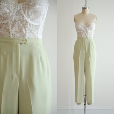 high waisted pants 90s y2k vintage pastel mint green cottagecore cropped ankle trousers 