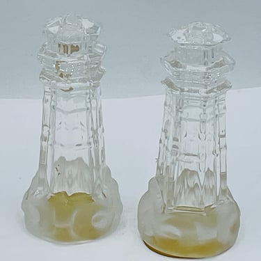 Vintage Lenox Light House Salt & Pepper Shakers Full Lead Crystal 4" Made in Germany. 