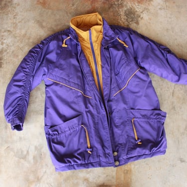80s Puffer Ski Jacket Purple and Mustard Yellow Size L 