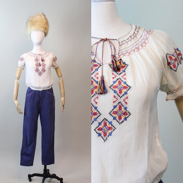 1930s HUNGARIAN embroidered peasant blouse xs small | new spring 