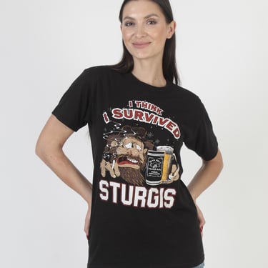 Sturgis Motorcycle Rally T-Shirt, 2 Sided Biker Tee, Vintage 80s Black 50/50 Top, Size Medium 