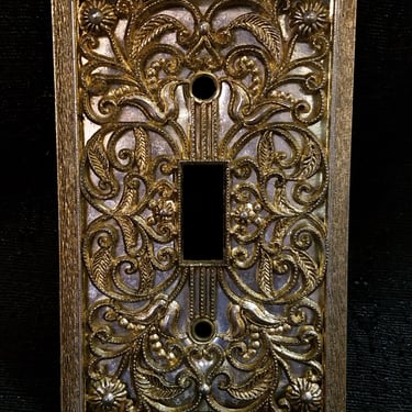 Vintage Brass Filigree Switch Plate 2.75 x 4.5
