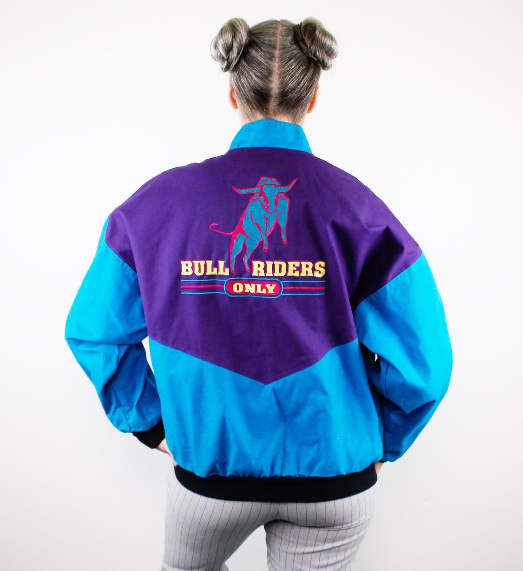 90s Vintage Color Blocked Thick Cotton Jacket - Purple / Teal 