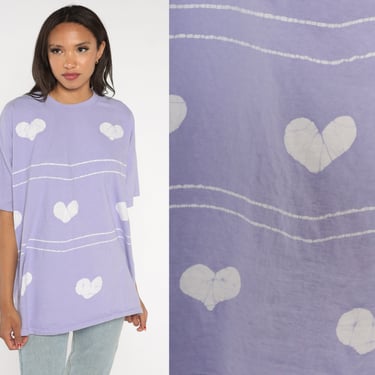 Heart Shirt 90s Pastel Purple T-Shirt Striped Hearts Graphic Tee Cute Single Stitch Lavender Cotton Top Vintage 1990s Small Medium Large XL 