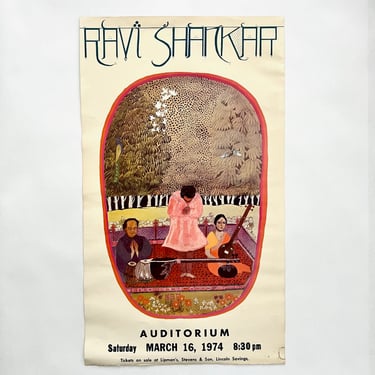 Vintage Original Ravi Shankar Concert Poster 1974 Memorabilia Beatles Music