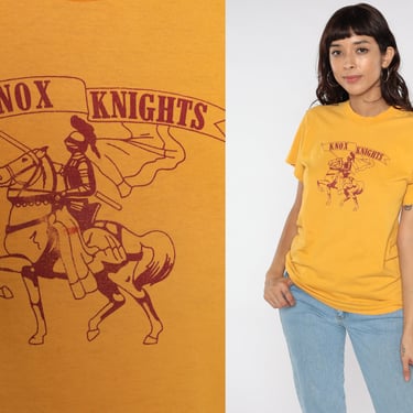 Knox Knights Shirt 80s Knox Junior High School T Shirt Graphic Tee Retro Vintage Screen Stars Best Tshirt Yellow Small S 