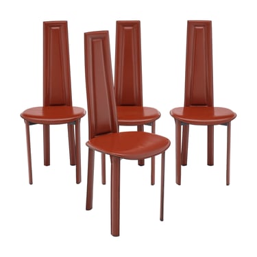 Postmodern Leather Dining Chairs in the style of Pietro Costantini