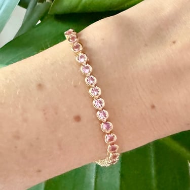 Delicate Pink Crystal Bezel Gold Tennis Bracelet