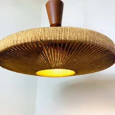 Vintage Temde Sisal Raffia Ceiling Pendant Lamp Walnut 