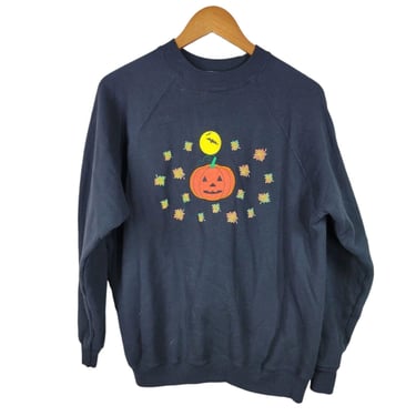 Vintage Halloween Pumpkin sweatshirt size Medium Large Leaf Moon Bat Womens 