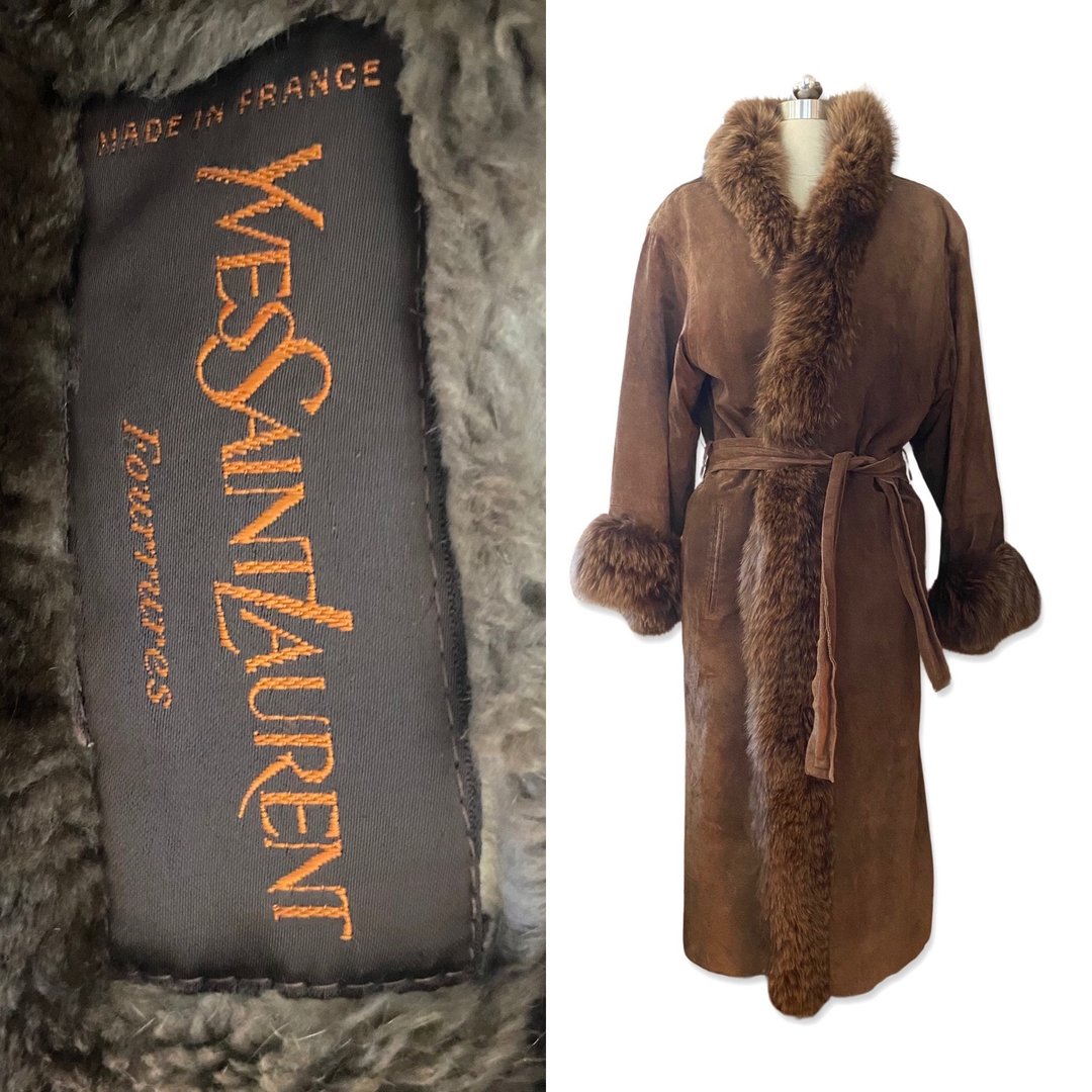 80s YVES SAINT LAURENT Fox Fur Suede coat size L, | Ritual