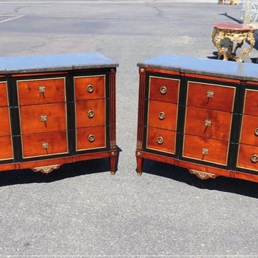 Pair Hand-Made Custom French Bronze Mounted Cherry and Ebonized Commodes