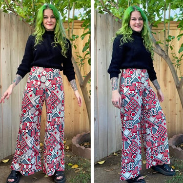 Vintage 1970’s Red and Green Nylon Bell Bottoms 