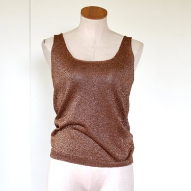 Vintage Suzelle Metallic Bronze Lightweight Knit Tank Top - Small 