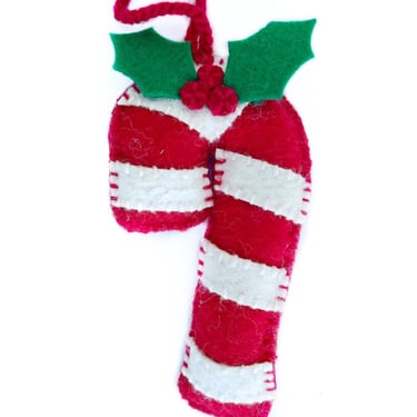 Candy cane wool ornament