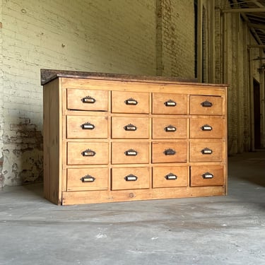 Antique Pine Apothecary 16-Drawer Cabinet 
