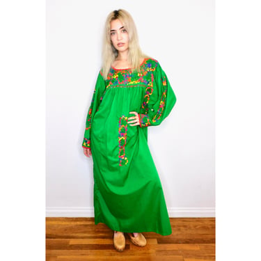 slim fit dress slacks Mexican Traditional Embroidered Folk Women's Dress – Sunbeam Vintage main image 0