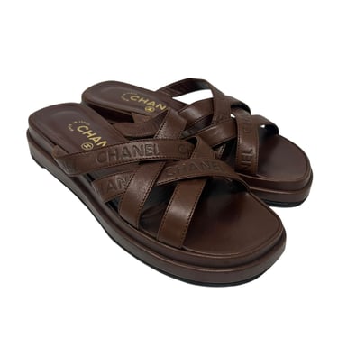 Chanel Brown Leather Logo Sandals
