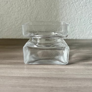 Vintage Square Glass Vase 'Pala' by Helena Tynell for Riihimaen Lasi Finland Clear Glass 