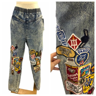 Vintage VTG 1980s 80s Acid Wash Patched Jeans Bottoms Pants 