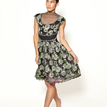 Geoffrey Beene Black Floral Lace Cocktail Dress 