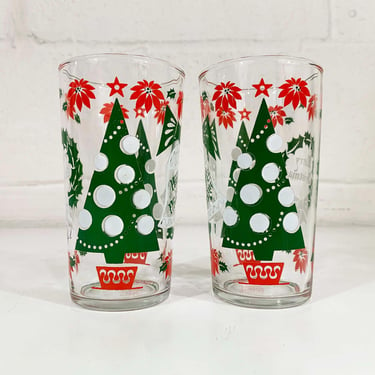 Vintage Christmas Glasses Set of 2 Mid Century Holiday Glass Barware Cocktail 1950s MCM New Years Hazel Atlas Continental Party Glassware 