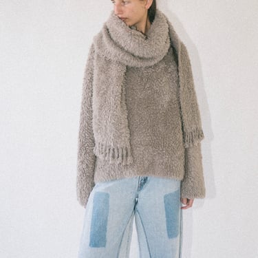 Handwoven Fur Wrap in Taupe