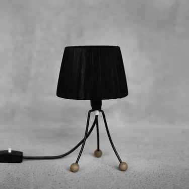 Mid-Century Polish Modern Small Table Lamp with Black Lampshade, 1960s 