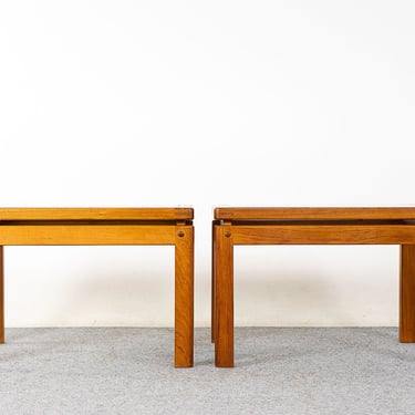Teak & Glass Side Table Pair - (D1013) 