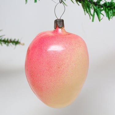 Antique 1940's German Molded Glass Apple Christmas Ornament, Vintage Un-silvered Fruit 
