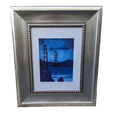 COMING SOON - Vintage San Francisco Golden Gate Bridge at Night Painting, Framed