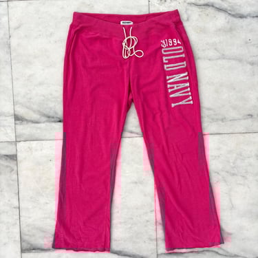 Y2K VTG Old Navy Sweatpants Jogger Heritage Pink Wide Leg Logo Spellout Women XL 