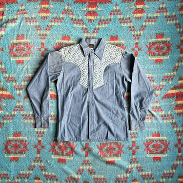 Vintage 80s 45 West Pearl Snap Western Button Up Shirt 
