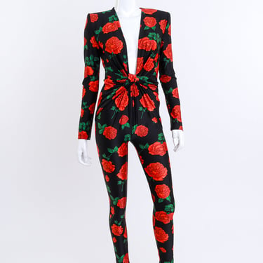 2022 S/S Rose Print Plunge Jumpsuit