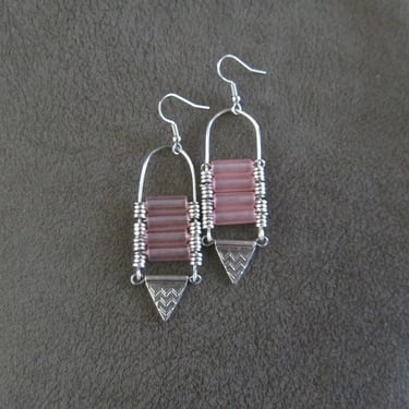 Baby pink frosted glass chandelier earrings 