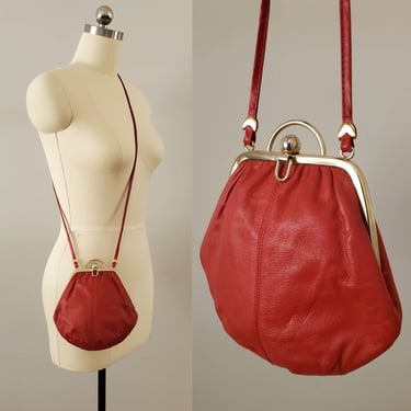 1970s Red Leather Purse Made in Italy 70s Shoulder Bag 70's Accessories 