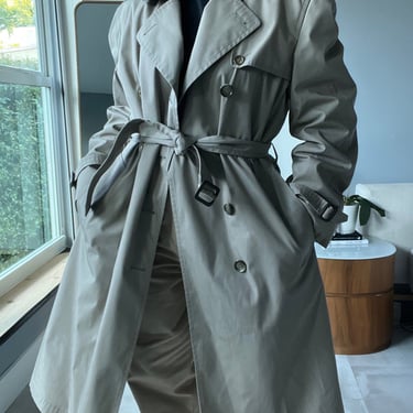 vintage classic double breasted khaki lined heavier oversized trench coat 