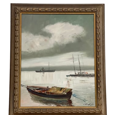 Free Shipping Within Continental US - Vintage Framed Signed Painting. Impressionistic Nautical Scene 